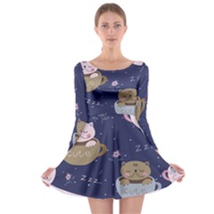 Cute Kittens Sleep Sweetly Mugs Long Sleeve Skater Dress