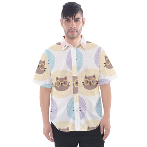 Cute Cat Seamless Pattern Background Men s Short Sleeve Shirt by Simbadda