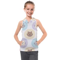 Cute Cat Seamless Pattern Background Kids  Sleeveless Hoodie by Simbadda