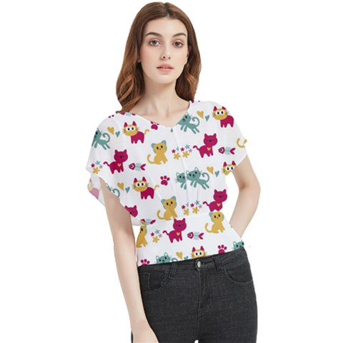 Pattern With Cute Cats Butterfly Chiffon Blouse by Simbadda