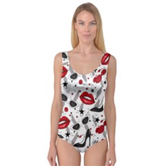 Red Lips Black Heels Pattern Princess Tank Leotard  by Simbadda