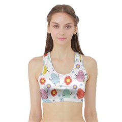 Easter Seamless Pattern With Cute Eggs Flowers Sports Bra With Border