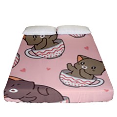 Seamless Pattern Adorable Cat Inside Cup Fitted Sheet (queen Size) by Simbadda