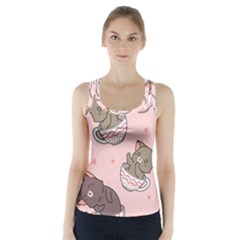 Seamless Pattern Adorable Cat Inside Cup Racer Back Sports Top by Simbadda