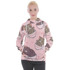 Seamless Pattern Adorable Cat Inside Cup Women s Hooded Pullover