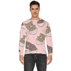 Seamless Pattern Adorable Cat Inside Cup Men s Fleece Sweatshirt by Simbadda