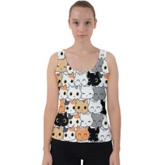 Cute Cat Kitten Cartoon Doodle Seamless Pattern Velvet Tank Top by Simbadda