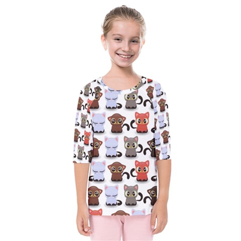 Seamless Pattern With Cute Little Kittens Various Color Kids  Quarter Sleeve Raglan Tee by Simbadda