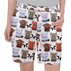 Seamless Pattern With Cute Little Kittens Various Color Women s Pocket Shorts by Simbadda