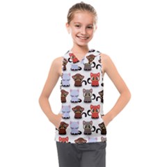 Seamless Pattern With Cute Little Kittens Various Color Kids  Sleeveless Hoodie by Simbadda