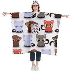 Seamless Pattern With Cute Little Kittens Various Color Women s Hooded Rain Ponchos by Simbadda