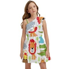 Seamless Pattern Vector With Animals Cartoon Kids  One Shoulder Party Dress by Simbadda