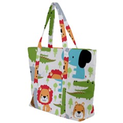Seamless Pattern Vector With Animals Cartoon Zip Up Canvas Bag
