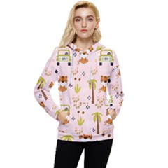 Cute Tiger Car Safari Seamless Pattern Women s Lightweight Drawstring Hoodie by Simbadda