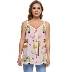 Cute Tiger Car Safari Seamless Pattern Casual Spaghetti Strap Chiffon Top by Simbadda