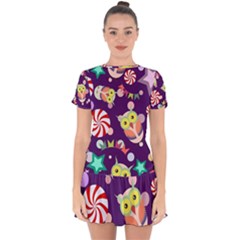 Owl Pattern Background Drop Hem Mini Chiffon Dress by Simbadda