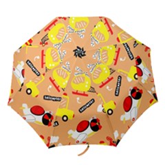 Seamless Pattern Cartoon With Transportation Vehicles Folding Umbrellas by Simbadda