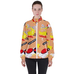 Seamless Pattern Cartoon With Transportation Vehicles Women s High Neck Windbreaker by Simbadda