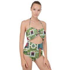 City Seamless Pattern Scallop Top Cut Out Swimsuit