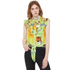 Seamless Pattern Vector With Animals Wildlife Cartoon Frill Detail Shirt by Simbadda