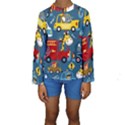 Seamless Pattern Vehicles Cartoon With Funny Drivers Kids  Long Sleeve Swimwear View1