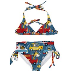 Seamless Pattern Vehicles Cartoon With Funny Drivers Kids  Classic Bikini Set by Simbadda