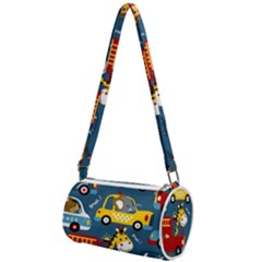 Seamless Pattern Vehicles Cartoon With Funny Drivers Mini Cylinder Bag