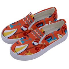 Seamless Pattern Vector Beach Holiday Theme Set Kids  Canvas Slip Ons by Simbadda