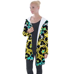 Seamless Leopard Wild Pattern Animal Print Longline Hooded Cardigan by Simbadda