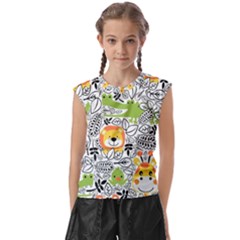 Seamless Pattern With Wildlife Cartoon Kids  Raglan Cap Sleeve Tee by Simbadda