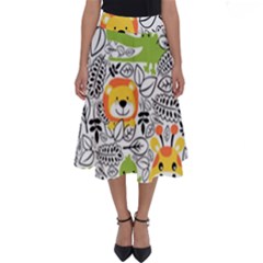 Seamless Pattern With Wildlife Cartoon Perfect Length Midi Skirt