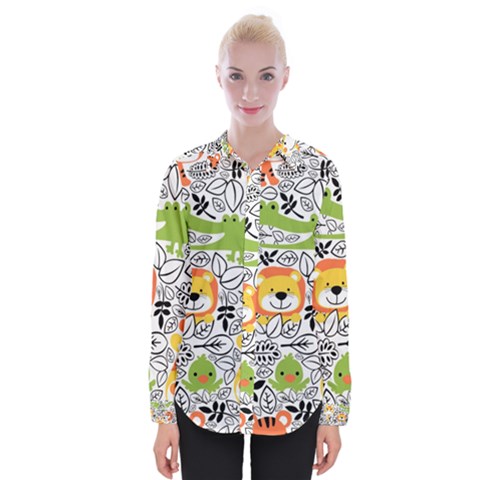 Seamless Pattern With Wildlife Cartoon Womens Long Sleeve Shirt by Simbadda