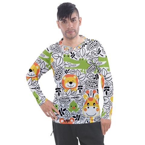 Seamless Pattern With Wildlife Cartoon Men s Pique Long Sleeve Tee by Simbadda