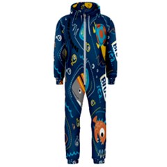 Seamless Pattern Vector Submarine With Sea Animals Cartoon Hooded Jumpsuit (men) by Simbadda