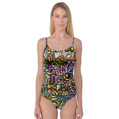 Graffiti Word Seamless Pattern Camisole Leotard 