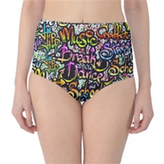 Graffiti Word Seamless Pattern Classic High-waist Bikini Bottoms by Simbadda