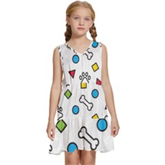 Dog Paw Seamless Pattern Foot Print Bone Kids  Sleeveless Tiered Mini Dress by Simbadda