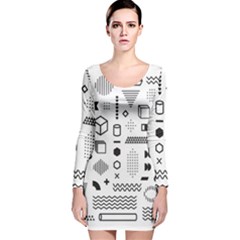 Pattern Hipster Abstract Form Geometric Line Variety Shapes Polkadots Fashion Style Seamless Long Sleeve Velvet Bodycon Dress