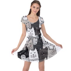 Cute Cat Hand Drawn Cartoon Style Cap Sleeve Dress by Simbadda