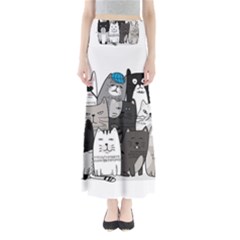Cute Cat Hand Drawn Cartoon Style Full Length Maxi Skirt by Simbadda