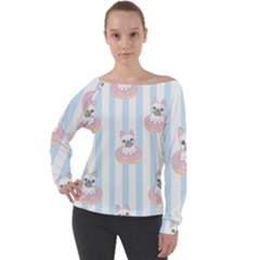 French-bulldog-dog-seamless-pattern Off Shoulder Long Sleeve Velour Top