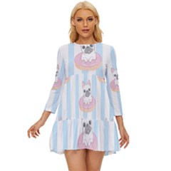 French-bulldog-dog-seamless-pattern Long Sleeve Babydoll Dress by Simbadda