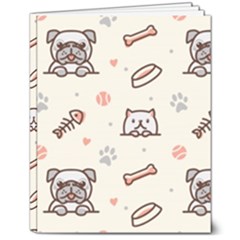 Pug-dog-cat-with-bone-fish-bones-paw-prints-ball-seamless-pattern-vector-background 8  X 10  Hardcover Notebook