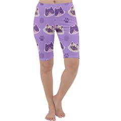 Cute-colorful-cat-kitten-with-paw-yarn-ball-seamless-pattern Cropped Leggings  by Simbadda