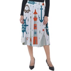 Nautical-elements-pattern-background Classic Velour Midi Skirt 