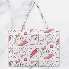 Cute-animals-seamless-pattern-kawaii-doodle-style Zipper Medium Tote Bag by Simbadda