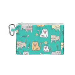 Seamless-pattern-cute-cat-cartoon-with-hand-drawn-style Canvas Cosmetic Bag (small) by Simbadda