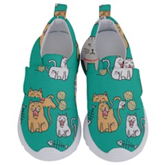 Seamless-pattern-cute-cat-cartoon-with-hand-drawn-style Kids  Velcro No Lace Shoes