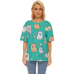 Seamless-pattern-cute-cat-cartoon-with-hand-drawn-style Oversized Basic Tee by Simbadda