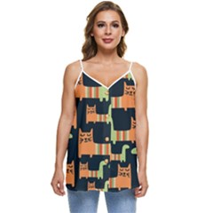 Seamless-pattern-with-cats Casual Spaghetti Strap Chiffon Top